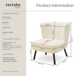 tectake Teddy Chair Robina With Plush Boucle Cover, Low Seat & Steel Legs in Off-White - thumbnail 6