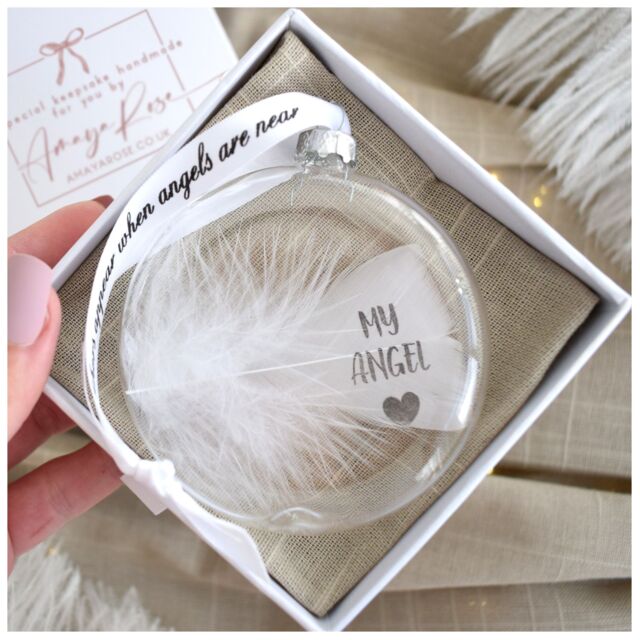 Amaya Rose Ltd In Memory of My Angel Feather Round Bauble Gift Boxed. Memorial Décor in Clear