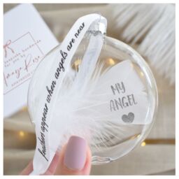 Amaya Rose Ltd In Memory of My Angel Feather Round Bauble Gift Boxed. Memorial Décor in Clear - thumbnail 2