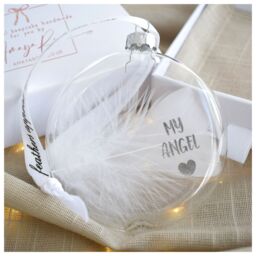 Amaya Rose Ltd In Memory of My Angel Feather Round Bauble Gift Boxed. Memorial Décor in Clear - thumbnail 5