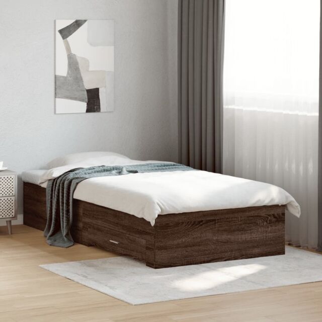 Berkfield Home Bed Frame with Drawers without Mattress Brown Oak 75x190 cm Small Single - image 1