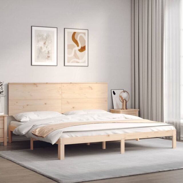 Berkfield Home Bed Frame with Headboard 200x200 cm Solid Wood in Brown - image 1