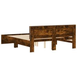 Berkfield Home Bed Frame with Headboard & LED Smoked Oak 150x200 cm King Size in Brown - thumbnail 9