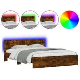 Berkfield Home Bed Frame with Headboard & LED Smoked Oak 150x200 cm King Size in Brown - thumbnail 1