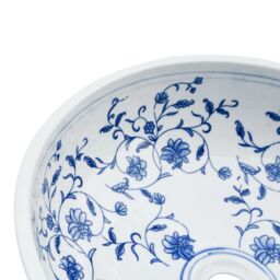 Berkfield Home Countertop Basin White & Blue Round Œ¶41x14 cm Ceramic - Size: 41x14 cm - thumbnail 5