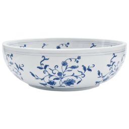 Berkfield Home Countertop Basin White & Blue Round Œ¶41x14 cm Ceramic - Size: 41x14 cm - thumbnail 2