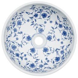 Berkfield Home Countertop Basin White & Blue Round Œ¶41x14 cm Ceramic - Size: 41x14 cm - thumbnail 4