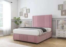 "Comfort Beds Royal Plush Divan Base 2 Drawers Left Side - 26"" Headboard-12"" Footboard in Pink - Size: King" - thumbnail 4