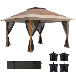 OUTSUNNY 3.6 x 3.6m Pop Up Gazebo with Netting & Wheeled Bag, Brown - thumbnail 2