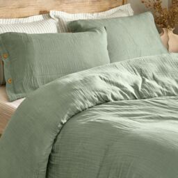 Yard Lark 100% Cotton Muslin Duvet Cover Set in Pale Green - Size: King - thumbnail 2