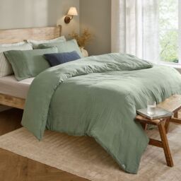 Yard Lark 100% Cotton Muslin Duvet Cover Set in Pale Green - Size: King - thumbnail 1