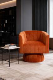 Living and Home Orange Velvet Upholstered Swivel Accent Armchair - thumbnail 2