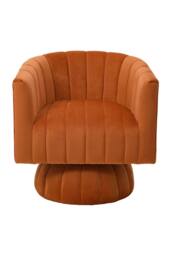 Living and Home Orange Velvet Upholstered Swivel Accent Armchair - thumbnail 3