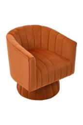 Living and Home Orange Velvet Upholstered Swivel Accent Armchair - thumbnail 4