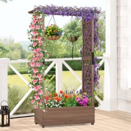 Costway Raised Garden Bed Fir Wood Planter Box with Hanging Roof in Brown - thumbnail 7