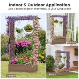 Costway Raised Garden Bed Fir Wood Planter Box with Hanging Roof in Brown - thumbnail 4