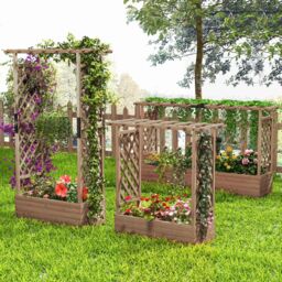 Costway Raised Garden Bed Fir Wood Planter Box with Hanging Roof in Brown - thumbnail 8