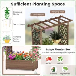 Costway Raised Garden Bed Fir Wood Planter Box with Hanging Roof in Brown - thumbnail 6