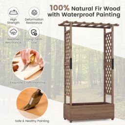Costway Raised Garden Bed Fir Wood Planter Box with Hanging Roof in Brown - thumbnail 3