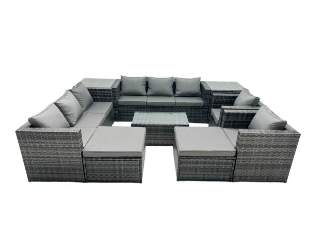 Fimous 10-seater Patio Coffee Table Sofa Set with 2 Big Stools 2 Side Tables in Dark Grey - image 1
