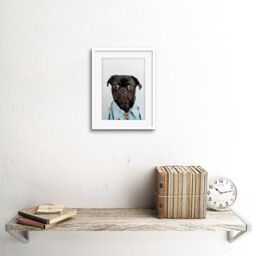 "Artery8 Wall Art Print Deluvio Pug Puppy Dog in Jacket Framed in White - Size: W7"" x H9""" - thumbnail 2