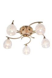 Netlighting Boyer 5 Light Semi Flush Multi Arm Ceiling Light Antique Brass Glass G9 in Gold