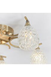 Netlighting Boyer 5 Light Semi Flush Multi Arm Ceiling Light Antique Brass Glass G9 in Gold - thumbnail 6