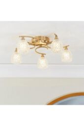 Netlighting Boyer 5 Light Semi Flush Multi Arm Ceiling Light Antique Brass Glass G9 in Gold - thumbnail 2