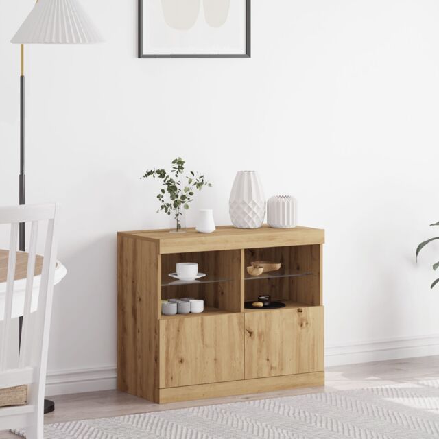 Berkfield Home Sideboard with LED Lights Artisan Oak 81x37x67 cm in Brown - Size: 81 x 37 x 67 cm - image 1