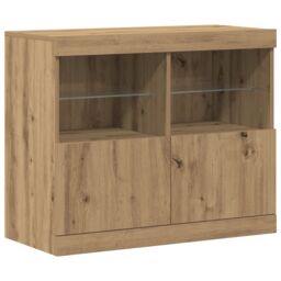 Berkfield Home Sideboard with LED Lights Artisan Oak 81x37x67 cm in Brown - Size: 81 x 37 x 67 cm - thumbnail 2