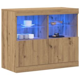 Berkfield Home Sideboard with LED Lights Artisan Oak 81x37x67 cm in Brown - Size: 81 x 37 x 67 cm - thumbnail 3