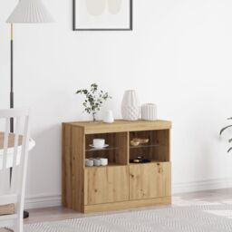 Berkfield Home Sideboard with LED Lights Artisan Oak 81x37x67 cm in Brown - Size: 81 x 37 x 67 cm - thumbnail 1