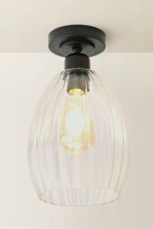 ValueLights Cheltenham Clear Ribbed Glass Dome Flush Ceiling Light in Black - thumbnail 3