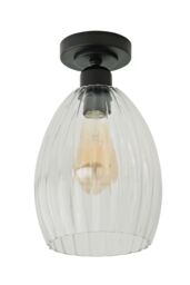 ValueLights Cheltenham Clear Ribbed Glass Dome Flush Ceiling Light in Black - thumbnail 6