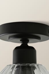 ValueLights Cheltenham Clear Ribbed Glass Dome Flush Ceiling Light in Black - thumbnail 5