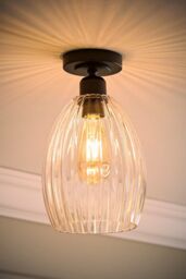 ValueLights Cheltenham Clear Ribbed Glass Dome Flush Ceiling Light in Black - thumbnail 2