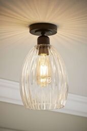 ValueLights Cheltenham Clear Ribbed Glass Dome Flush Ceiling Light in Black