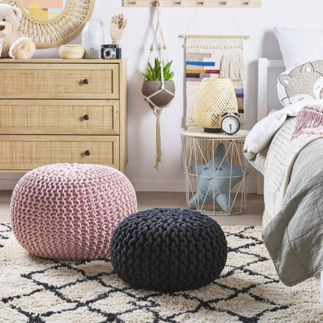 Wyld and Coco Pink Knitted Cotton Pouffe 50 x 35 cm - image 1