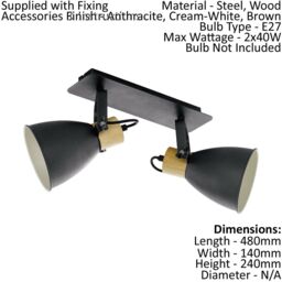 Loops Flush Ceiling Light Colour Anthracite Cream White Brown Shade Bulb E27 2x40W - thumbnail 2