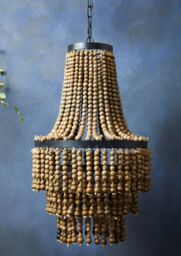 Orsina Rustic Wood Chandelier with Black Iron Frame, Handcrafted Three-Tier Pendant Light, Hanging Light in Brown - thumbnail 3