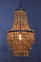 Orsina Rustic Wood Chandelier with Black Iron Frame, Handcrafted Three-Tier Pendant Light, Hanging Light in Brown - thumbnail 5