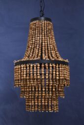 Orsina Rustic Wood Chandelier with Black Iron Frame, Handcrafted Three-Tier Pendant Light, Hanging Light in Brown - thumbnail 4