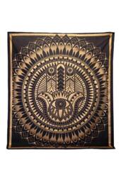 KDMD Double Cotton Bedspread & Wall Hanging - Hamsa Black Gold Art - thumbnail 1
