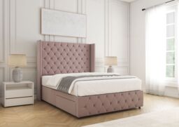 "BSSPOKE Ruby Divan Bed Set Plush Velvet 54"" Headboard & Mattress No Drawers in Pink - Size: Super King" - thumbnail 2