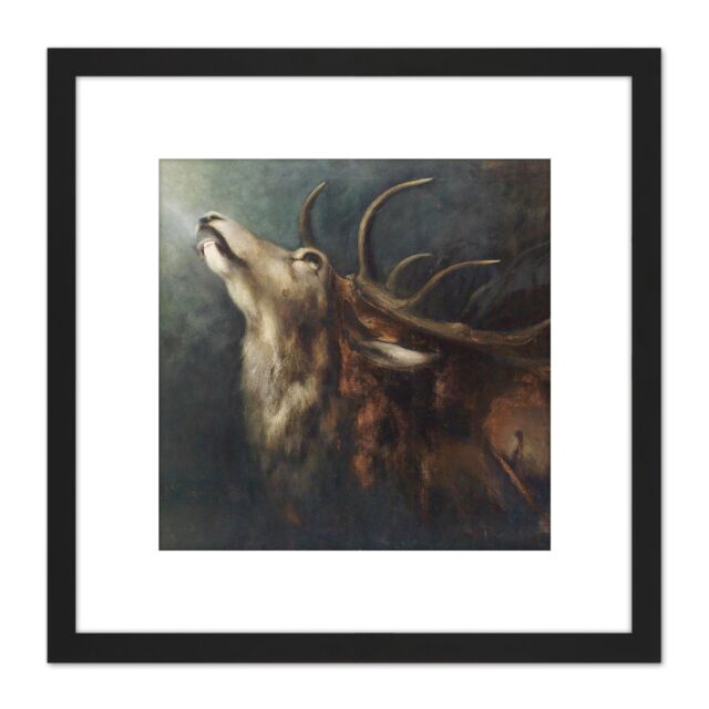 Artery8 Diefenbach Dying Deer Painting 8X8 Inch Square Wooden Framed Wall Art Print Picture with Mount in Black - image 1