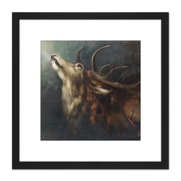 Artery8 Diefenbach Dying Deer Painting 8X8 Inch Square Wooden Framed Wall Art Print Picture with Mount in Black - thumbnail 1