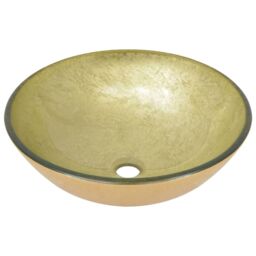Berkfield Home Bathroom Sink with Tap & Push Drain Gold Tempered Glass - thumbnail 6