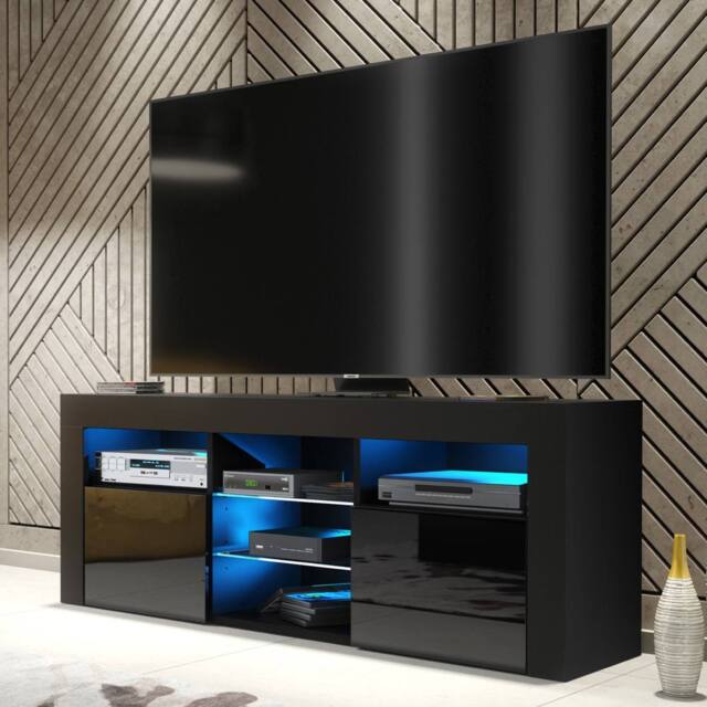 Mex Furniture LTD TV Unit Pulse 145cm - Black with Gloss Doors & LED Lights - image 1