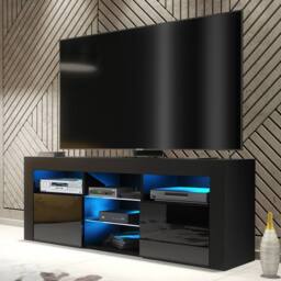 Mex Furniture LTD TV Unit Pulse 145cm - Black with Gloss Doors & LED Lights - thumbnail 1
