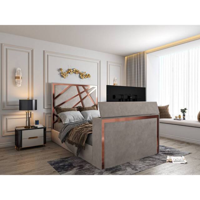 KDMD Morgan Upholstered Soft Velvet Pebble TV Bed Frame in Light Sand - Size: Single - image 1